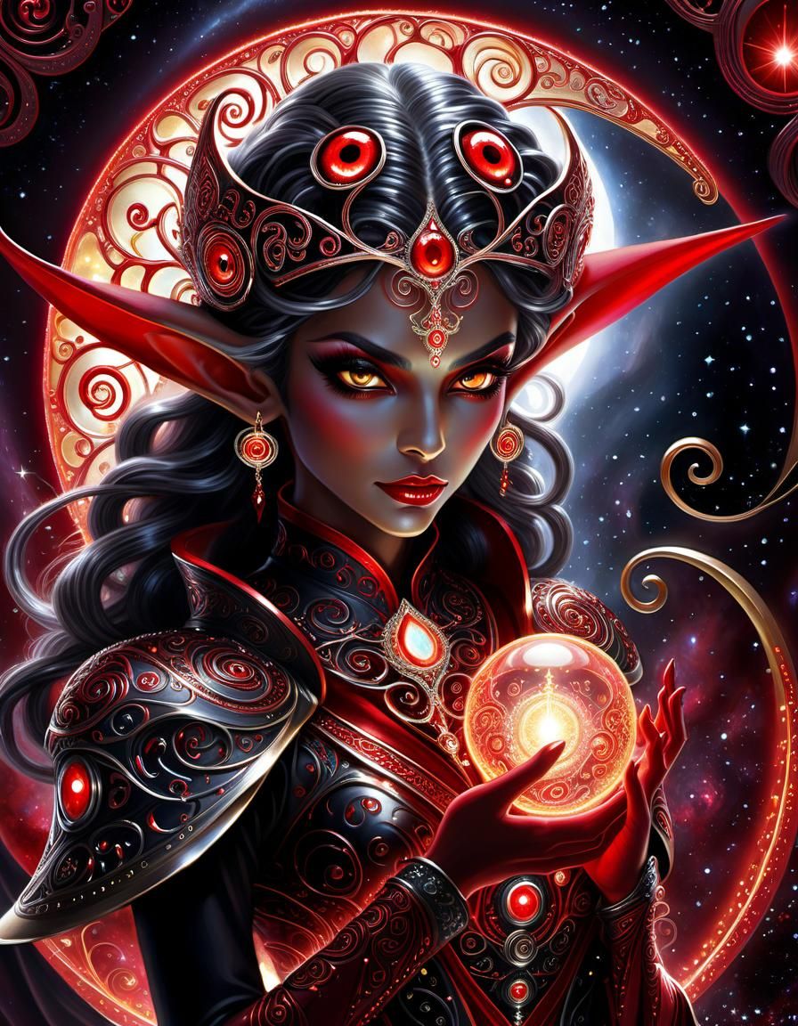 Dark fantasy Red black Elf