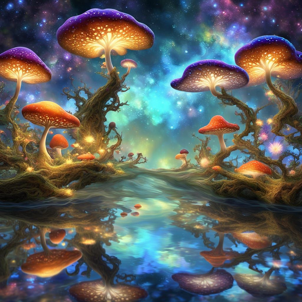 Colorful Mushrooms in Fractal Art Style