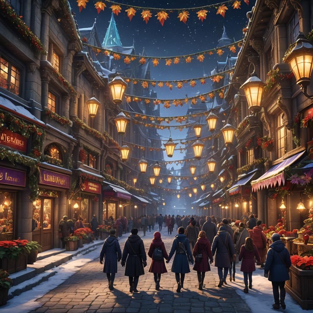 Magical Christmas in Poinsettia City: Fantasy Art