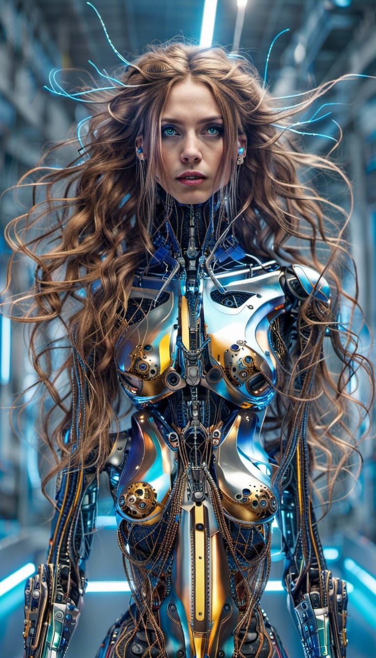 Futuristic Cyborg Robot Supermodel in Sci-Fi Style