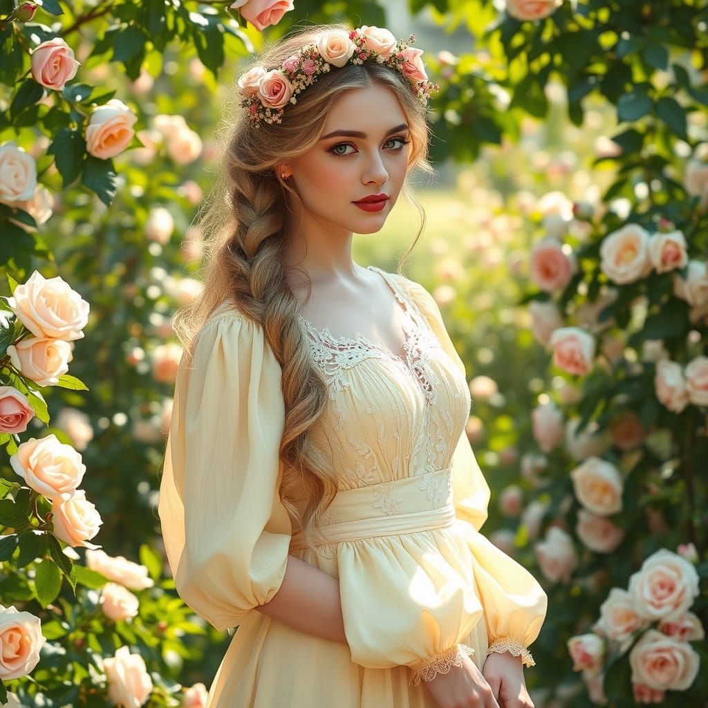 Ethereal Young Woman in Pre-Raphaelite Garden