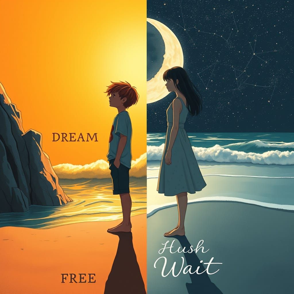 Surreal Oceanic Horizon Unites Two Worlds in a Split-Image I...