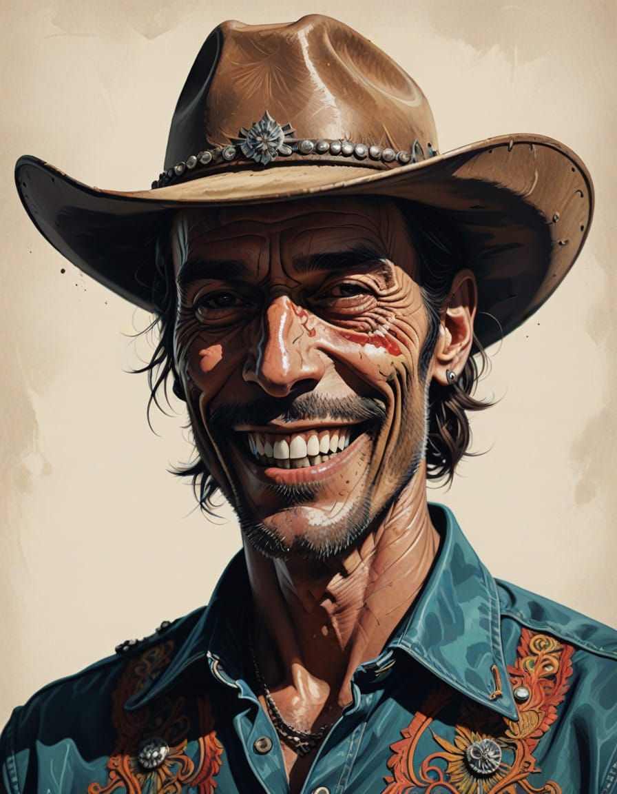 Vibrant Cowboy Skull Portrait in Vector Style