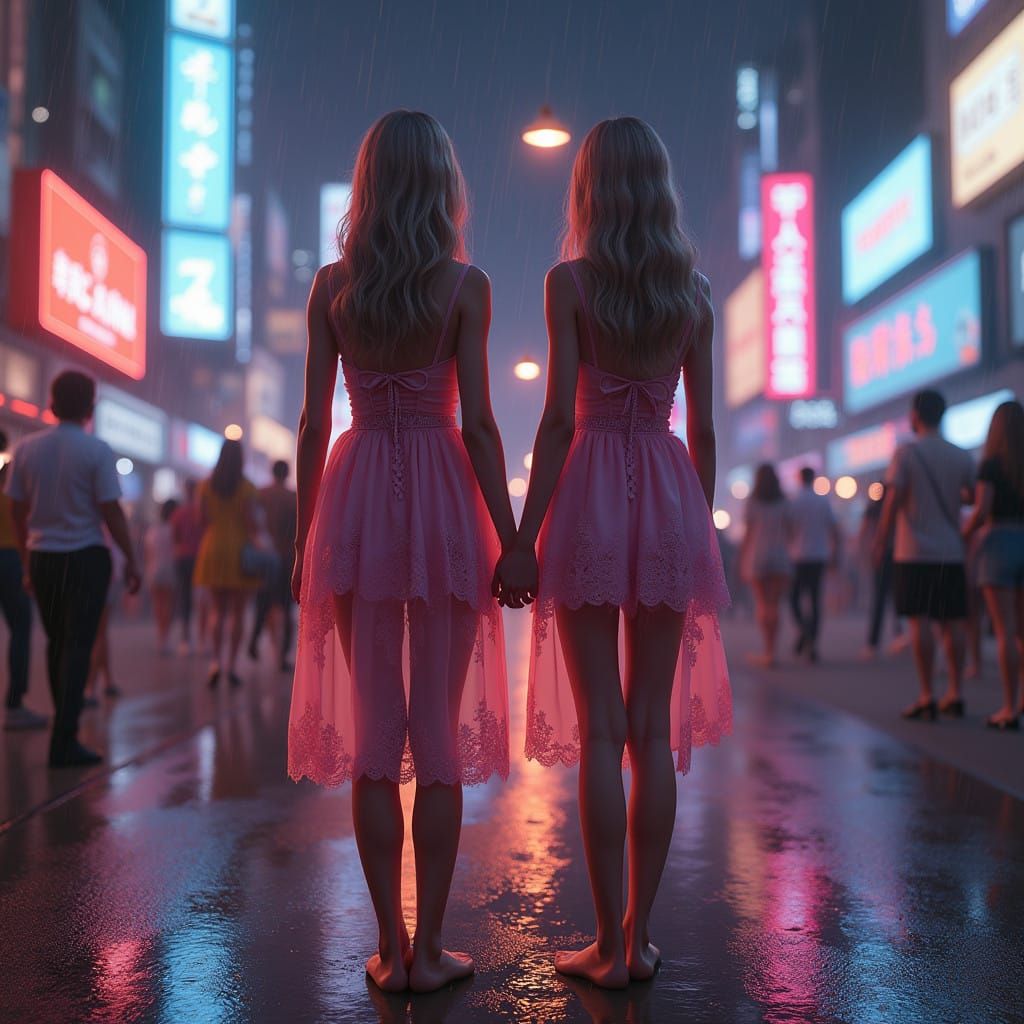 Vibrant Pink Sissies Shine Under Neon Streetlights at Night