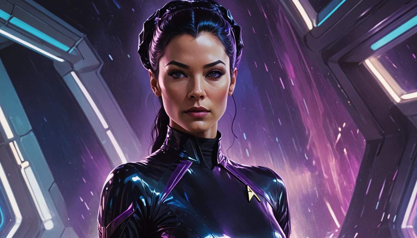 Futuristic Woman in Reflective Latex Uniform