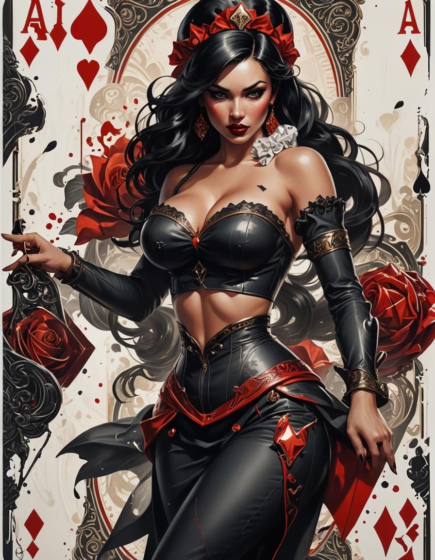 Ace of Spades Pinup Girl Card in Dark Fantasy Style