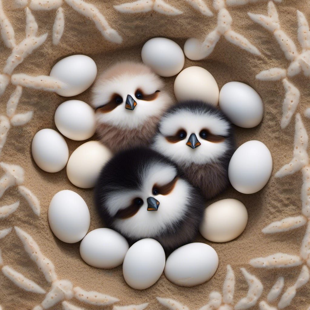 Fluffy Baby Puffins in Sandy Nest