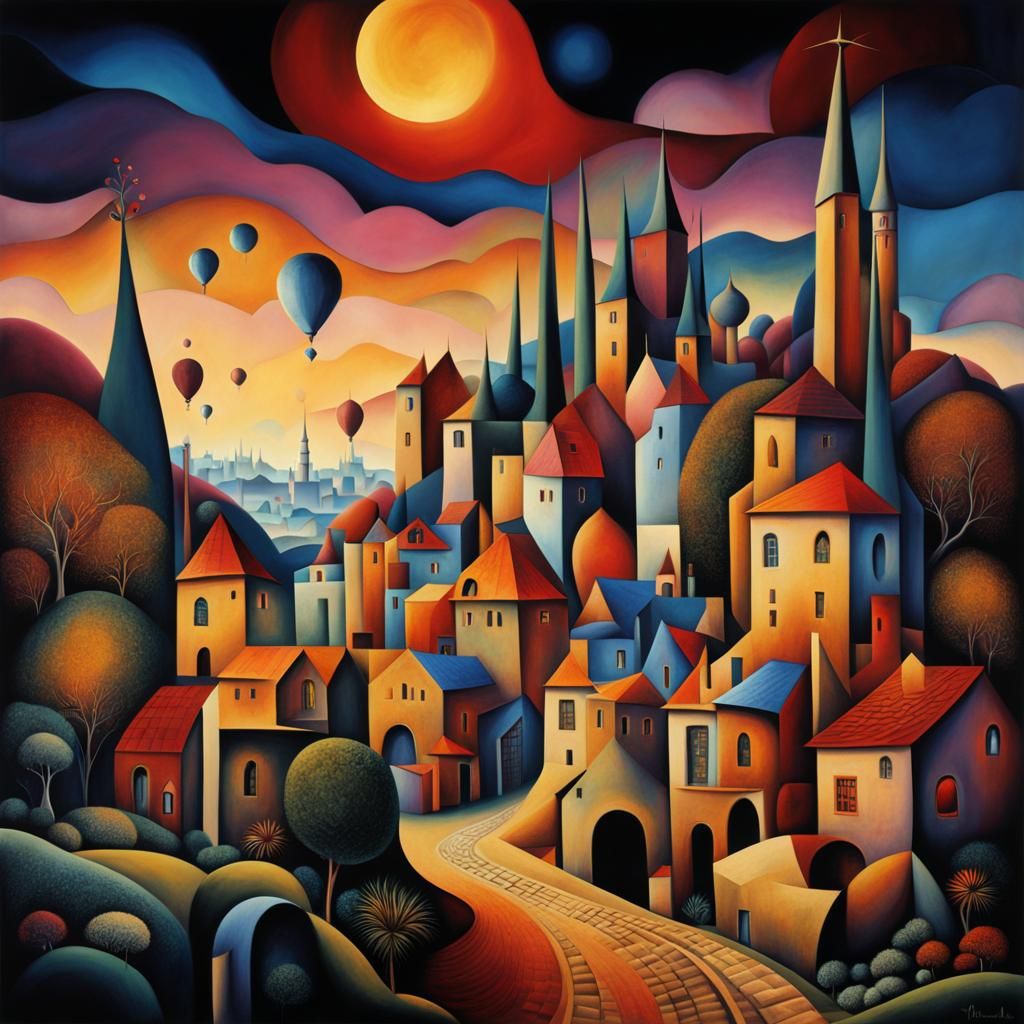 Surreal Cubist Town in a Digital Matte Painting