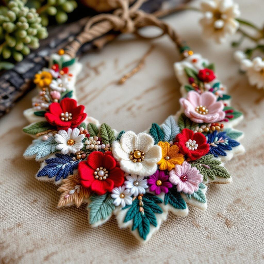 Felt Jewelry with Embroidery and Beading