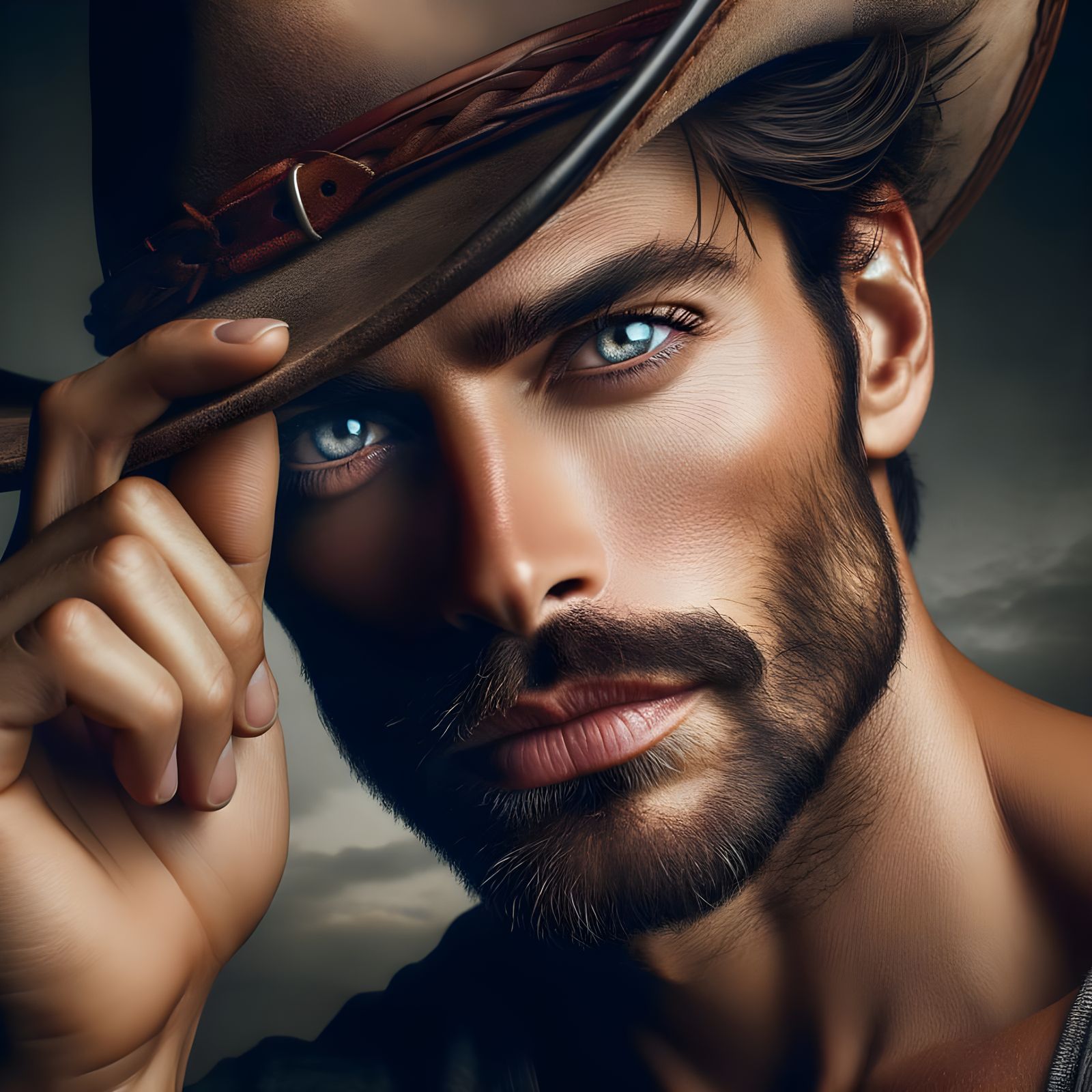 Rugged Cowboy Tips Hat in Epic Digital Matte Painting