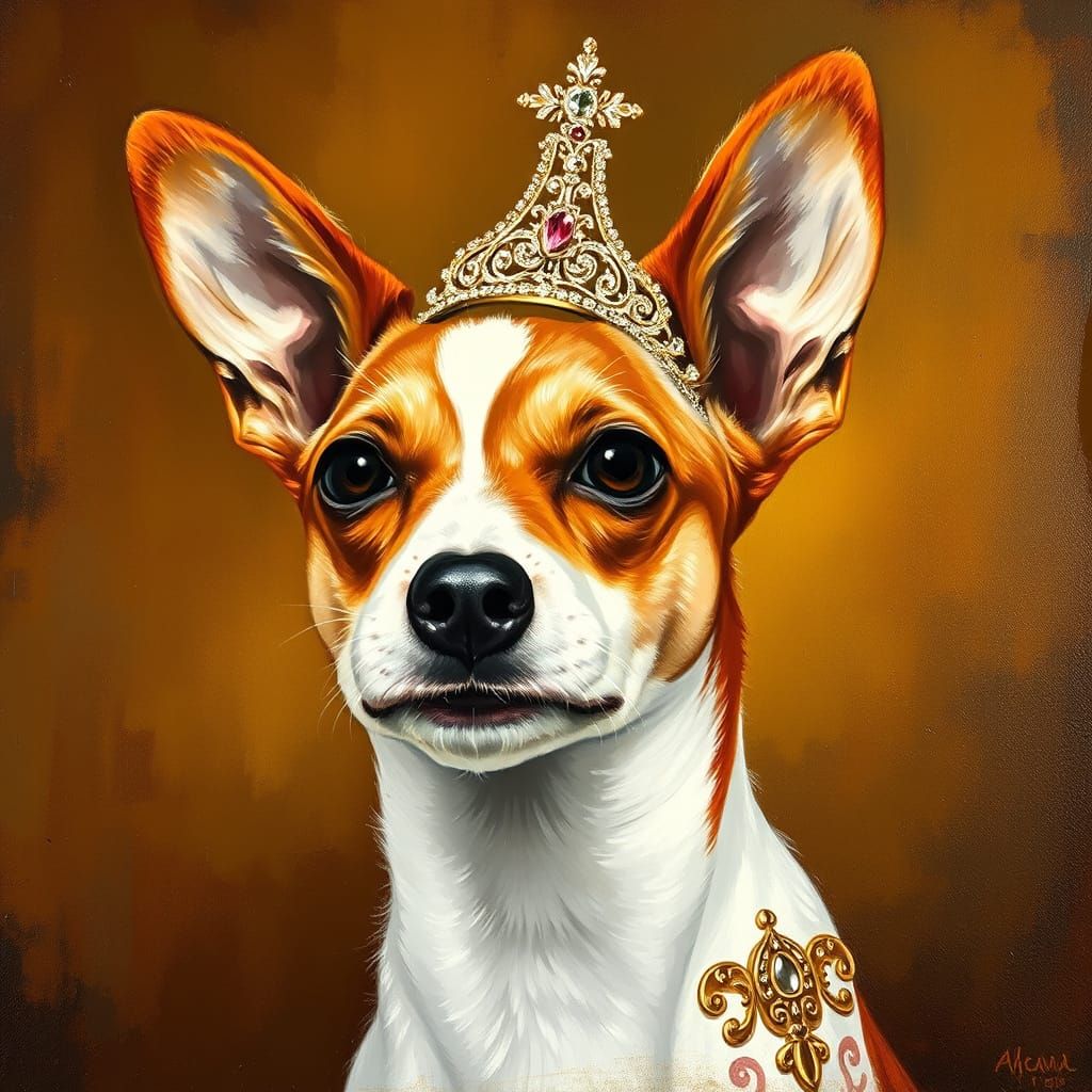 A jack russell terrier wearing a bridal tiara