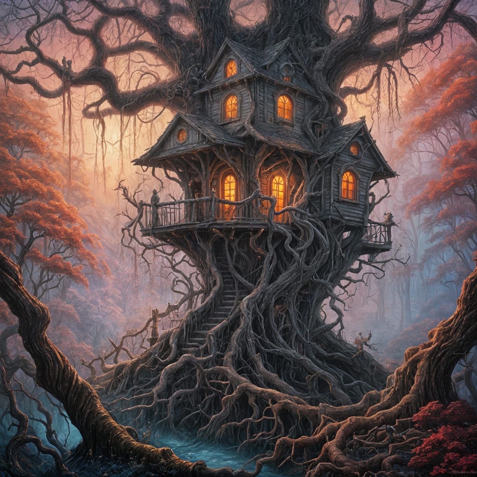 Eerie Treehouse in Sinister Candyland Wonderland
