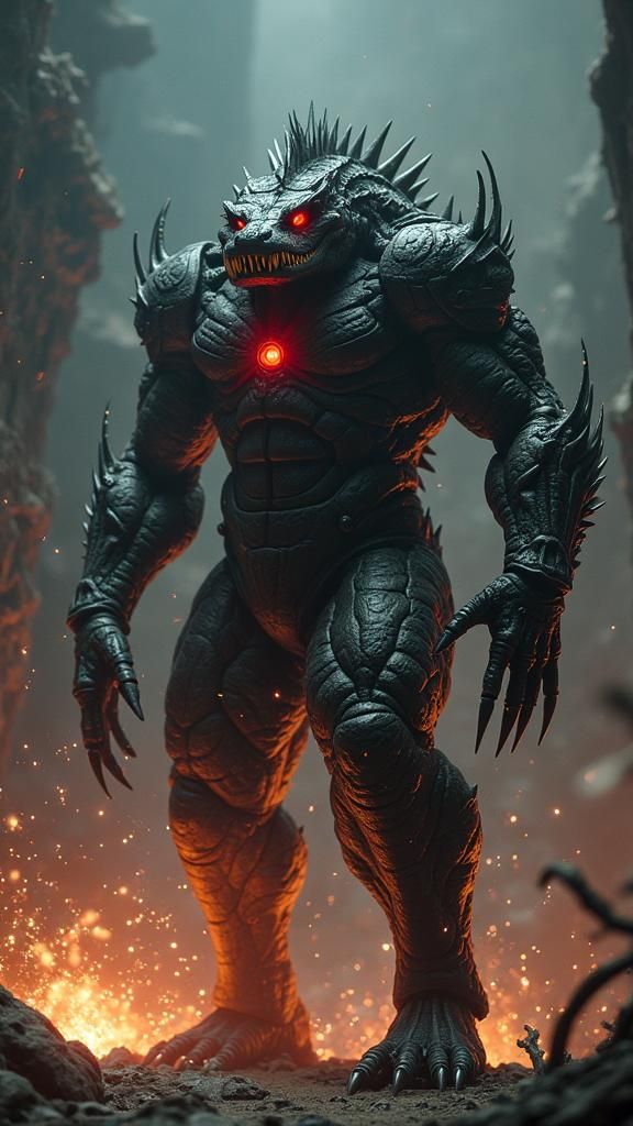 Menacing Crocodile Fusion Creature in Hard Suit