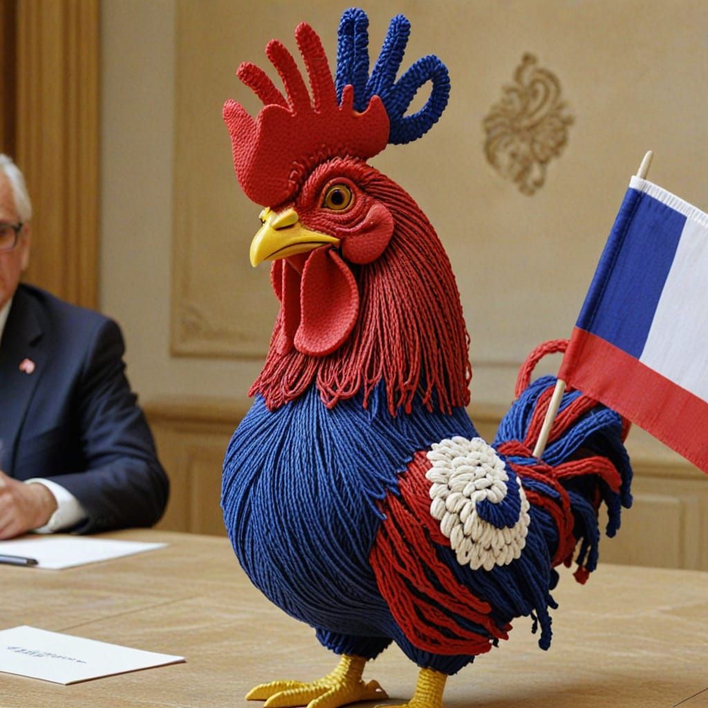 Yarn Art: Gallic Rooster and President in Paris