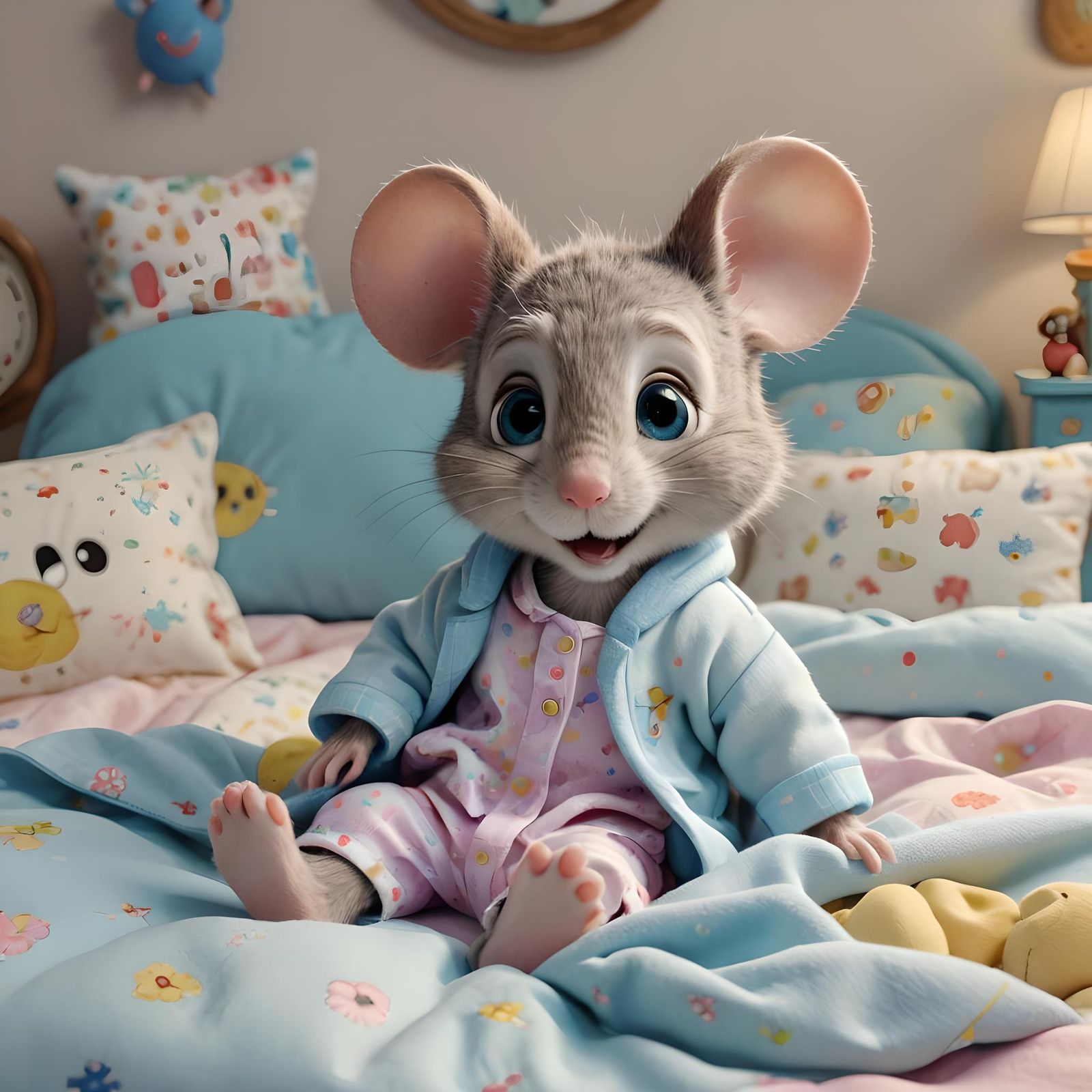 Cute Mouse in Bed: 3D Cartoon Art