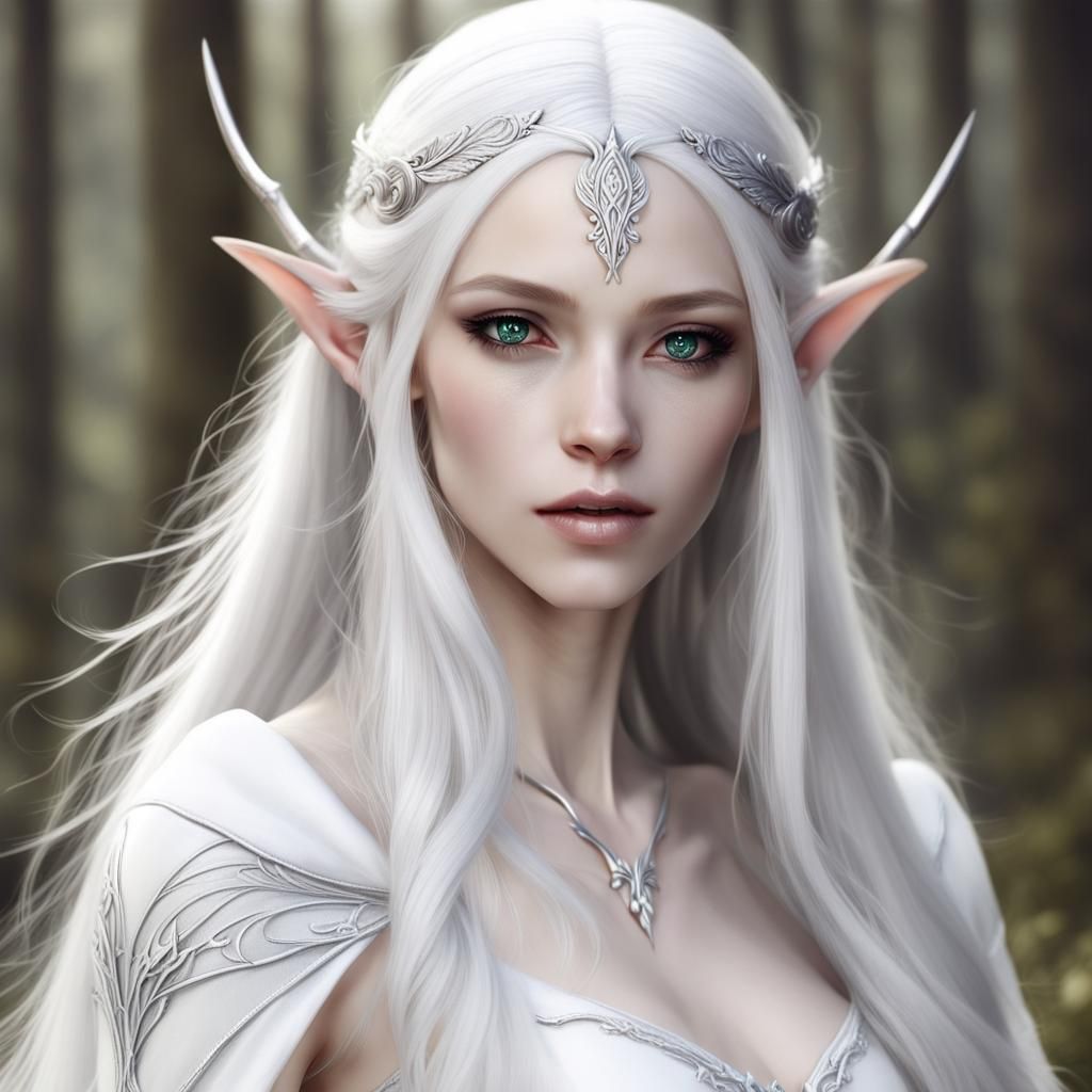 Elegant Elf with Silver Eyes and Long White Hair