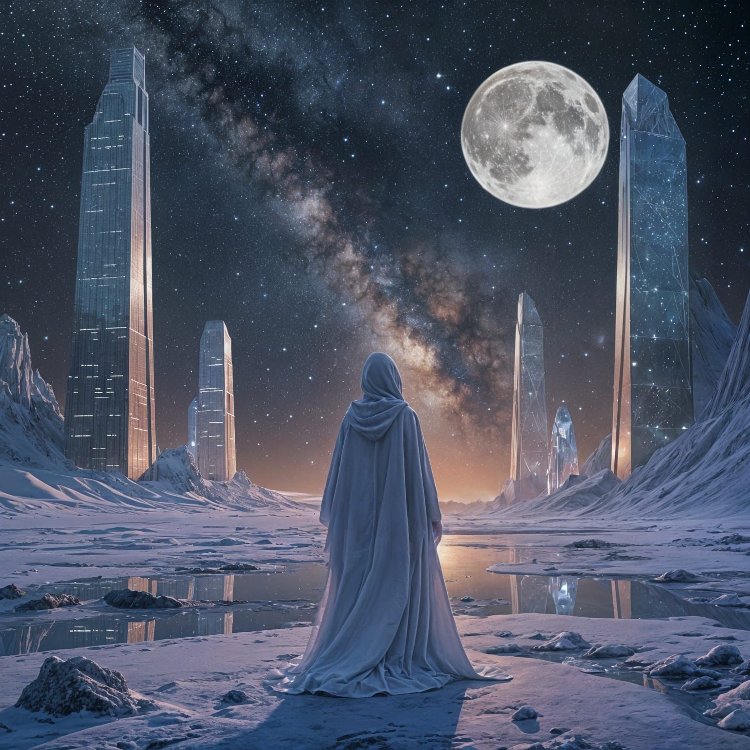 Cosmic Surrealism: Solitary Figure on Alien Plain