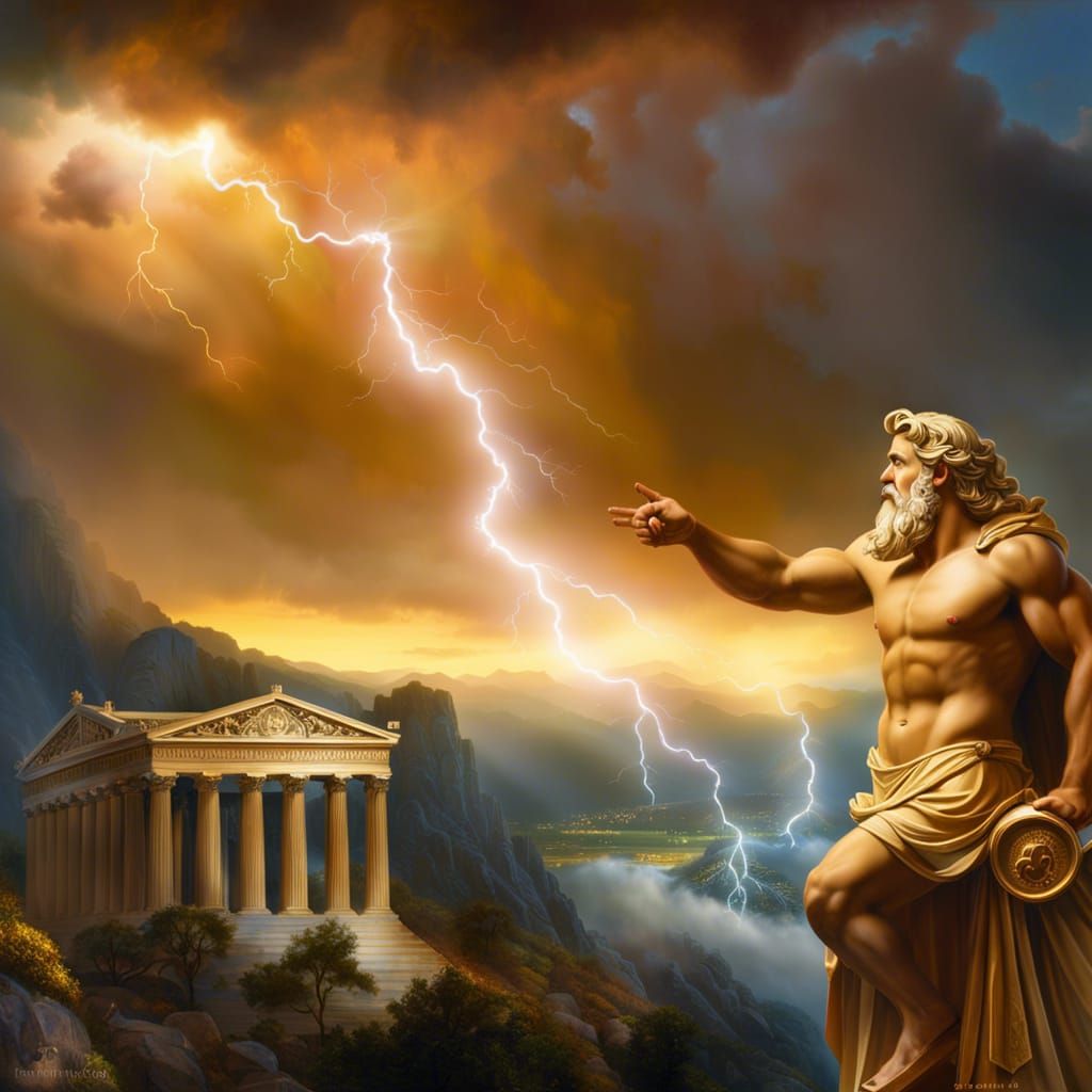 Zeus Throws Lightning Bolt in Ethereal Fantasy