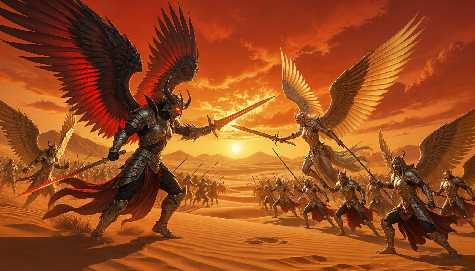 Epic Battle: Angels vs Demons in Arabian Desert