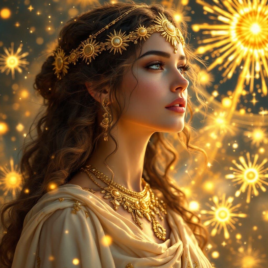 Radiant Georgian Goddess in Cosmic Splendor