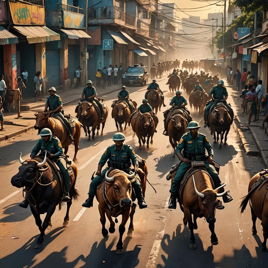 Brazilian Military Police Patrol on Buffaloes: Concept Art