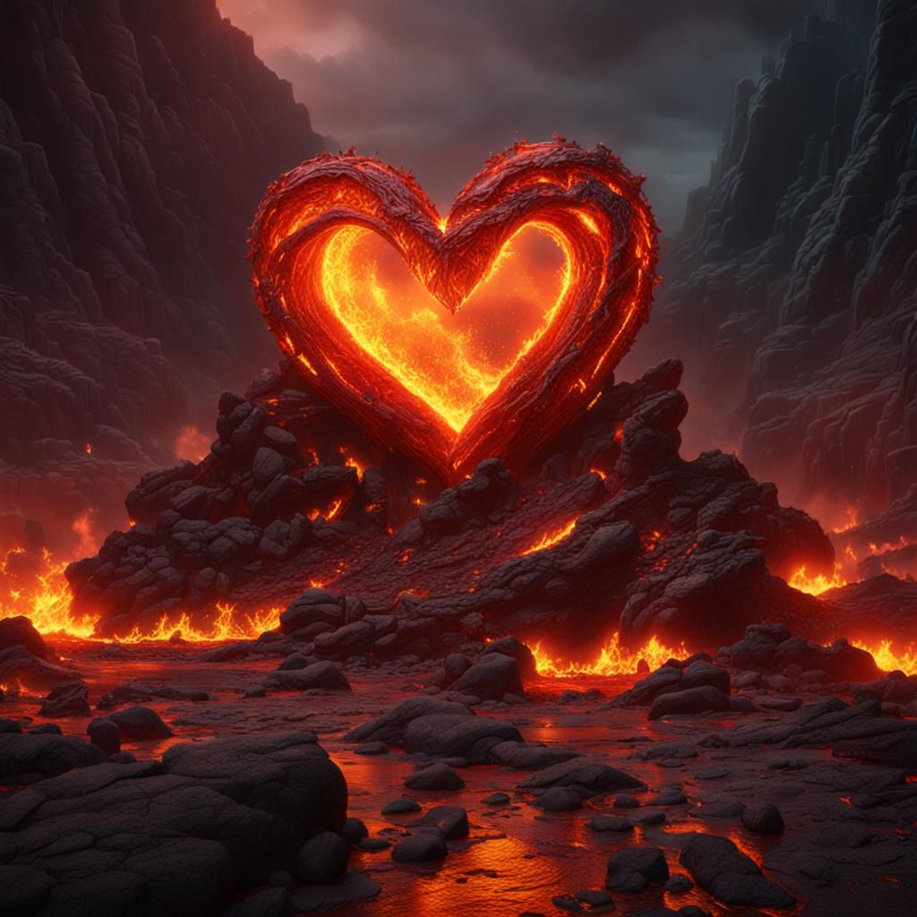 Fiery Lava Heart: Detailed Fantasy Concept Art
