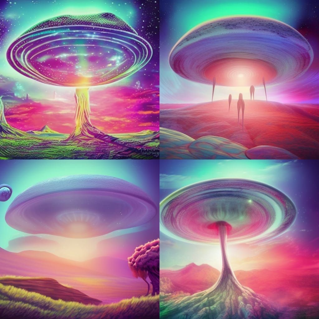Psychedelic Alien World with White Aliens
