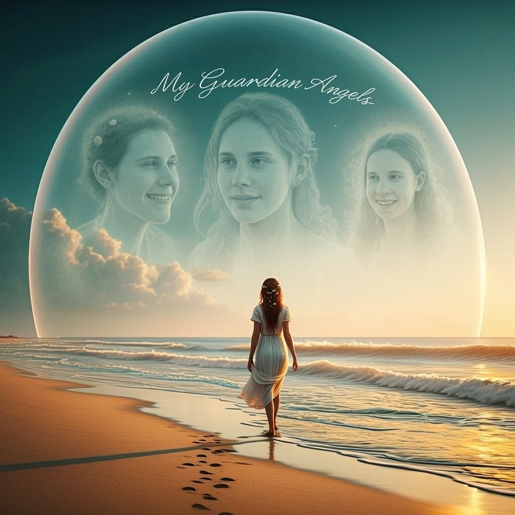 Serene Sunset Beach Scene with Ethereal Clouds