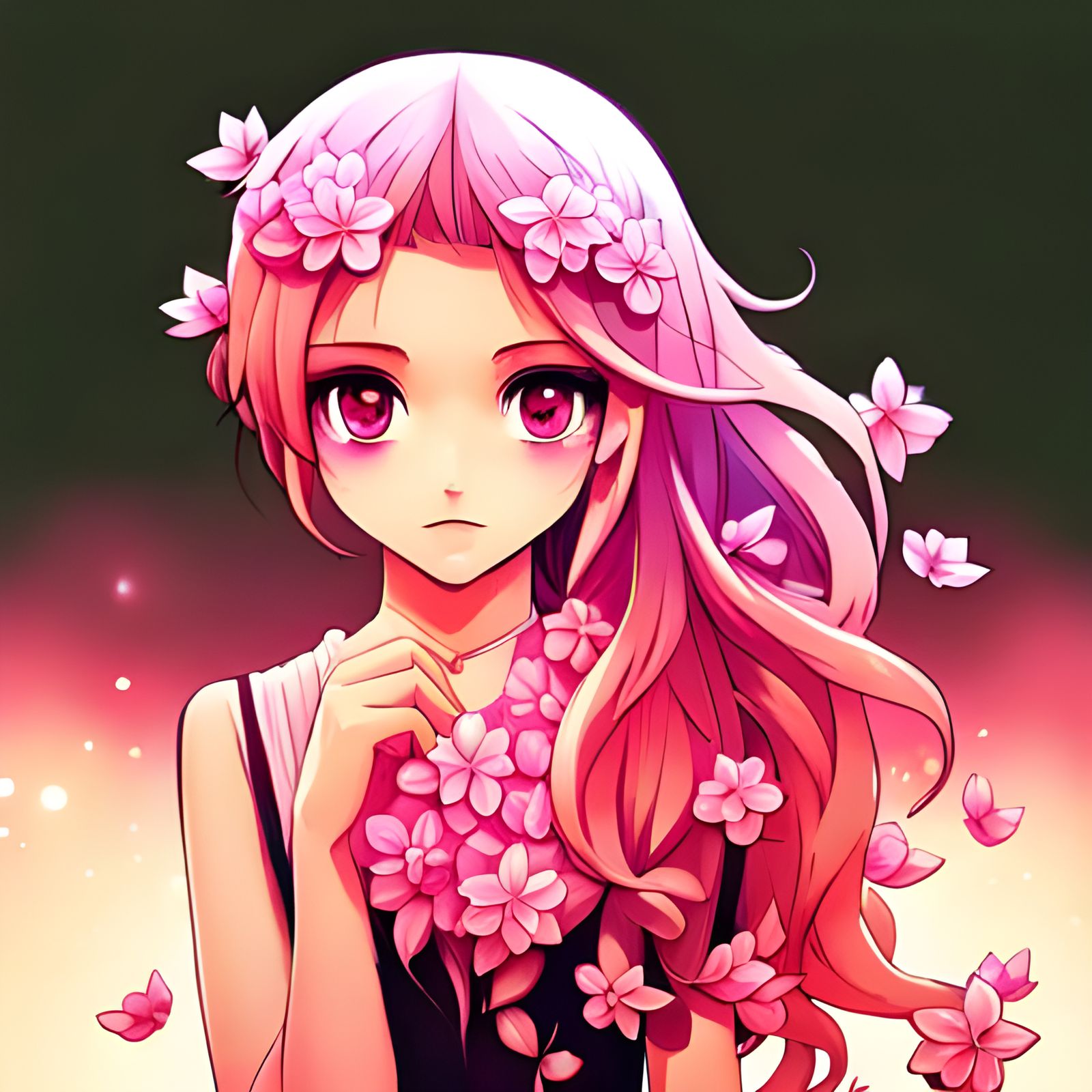 Floral Girl with Pink Hair in Manhwa Style