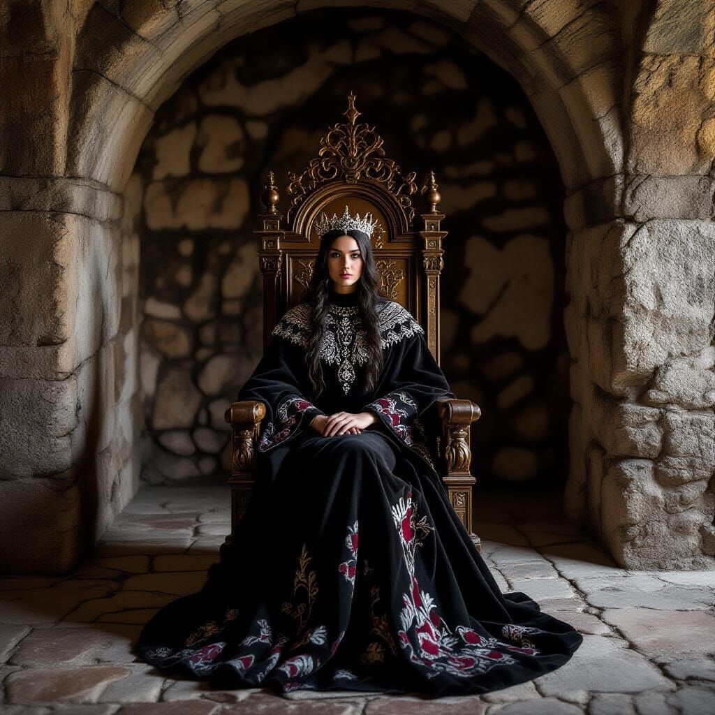 Queen Khalessi and Dragons in Ancient Crypt