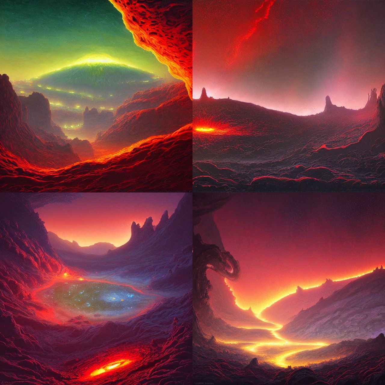 Alien Volcanic Landscape with Crimson Mountains