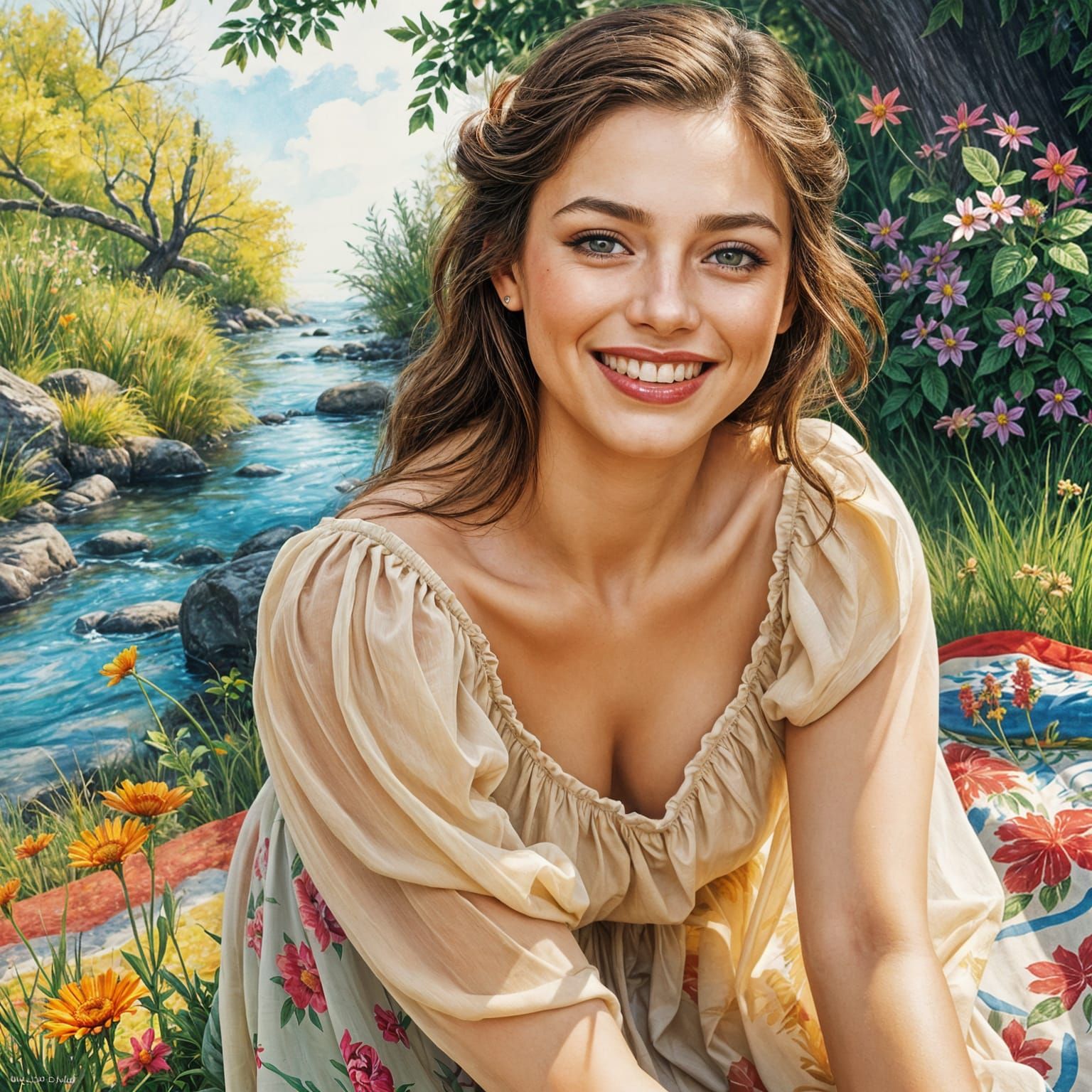 Painting of a woman on warm sunny day