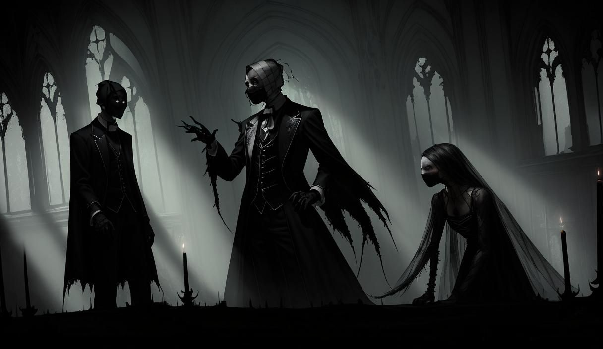 Bandaged Man Dancing in Gothic Ballroom Painting