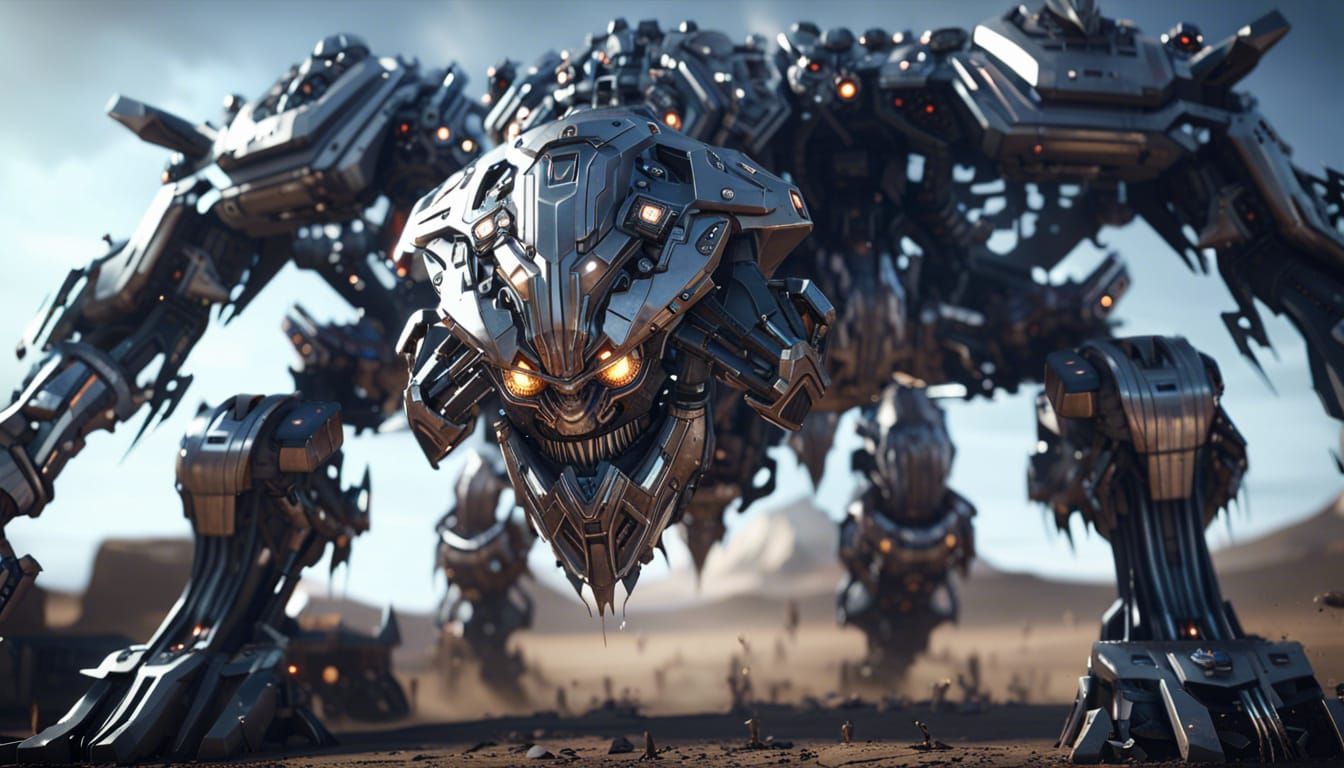 Monster Attack on Village with Mech Details