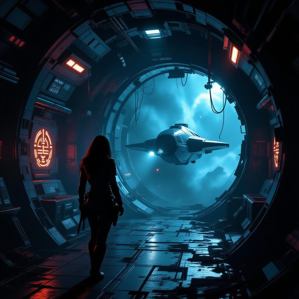 Gritty Sci-Fi Pilot Navigating Derelict Starship