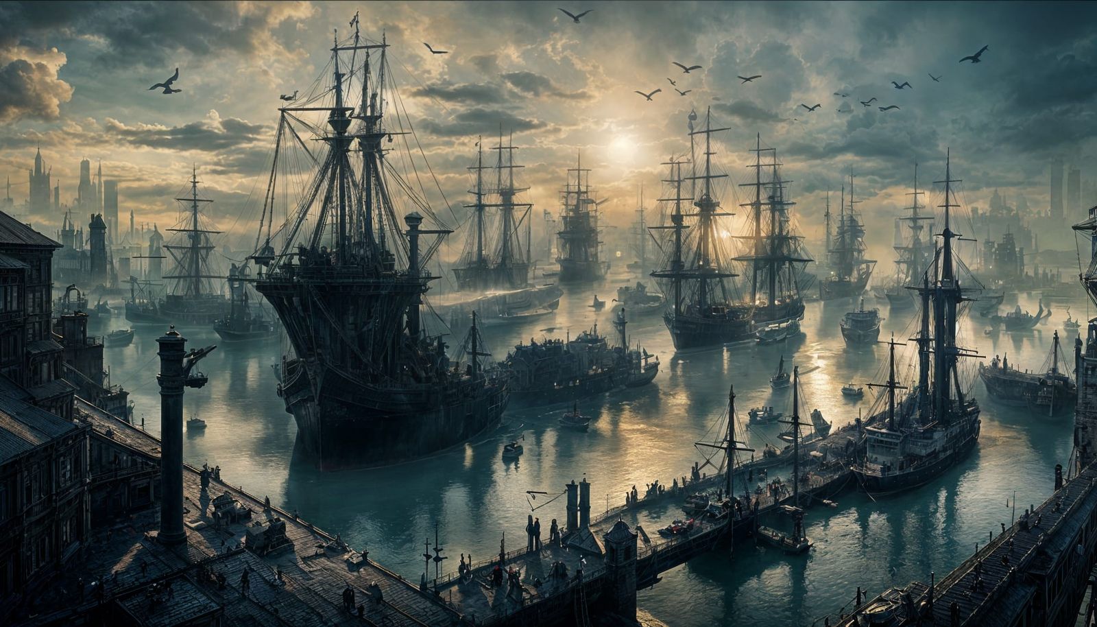 Victorian Era Cityscape Revealed through a Drawbridge