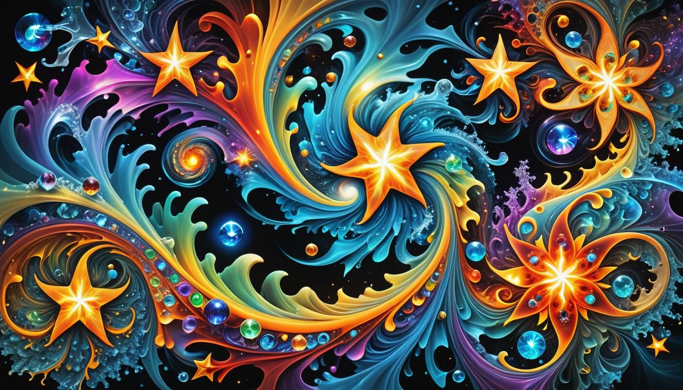 Vibrant Surrealism with Swirling Star Elements