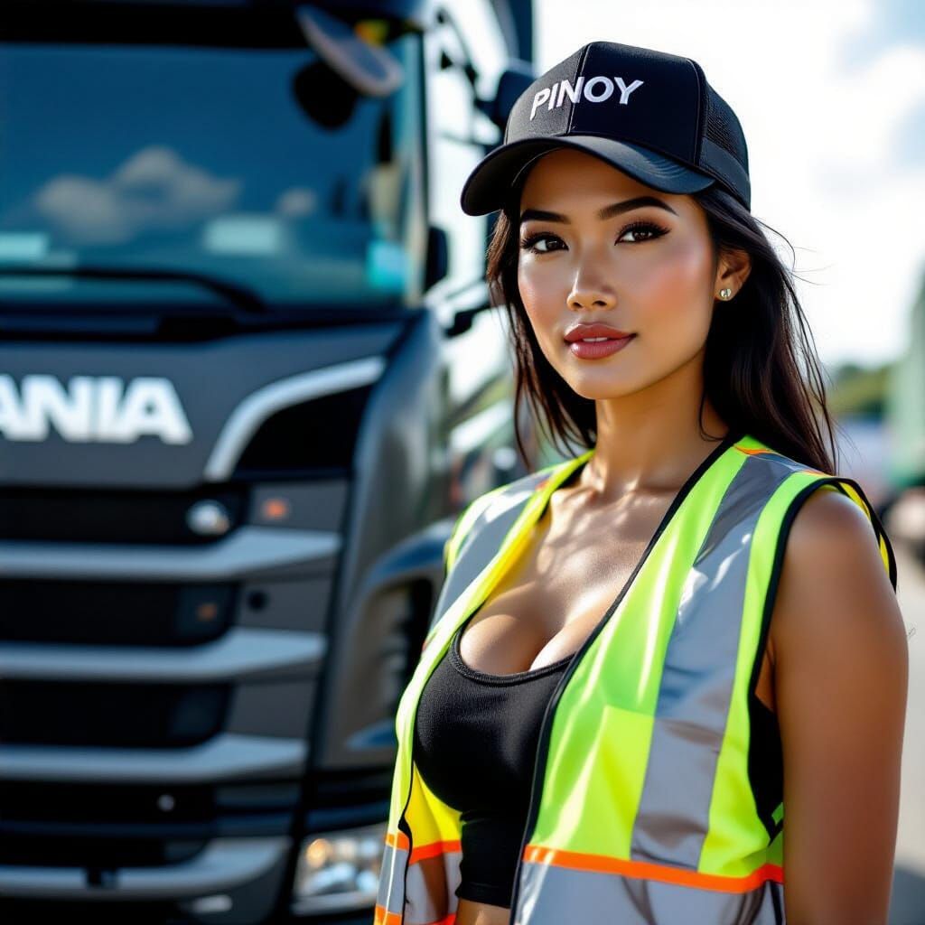 Filipina Truck Driver in Realistic Photo Style