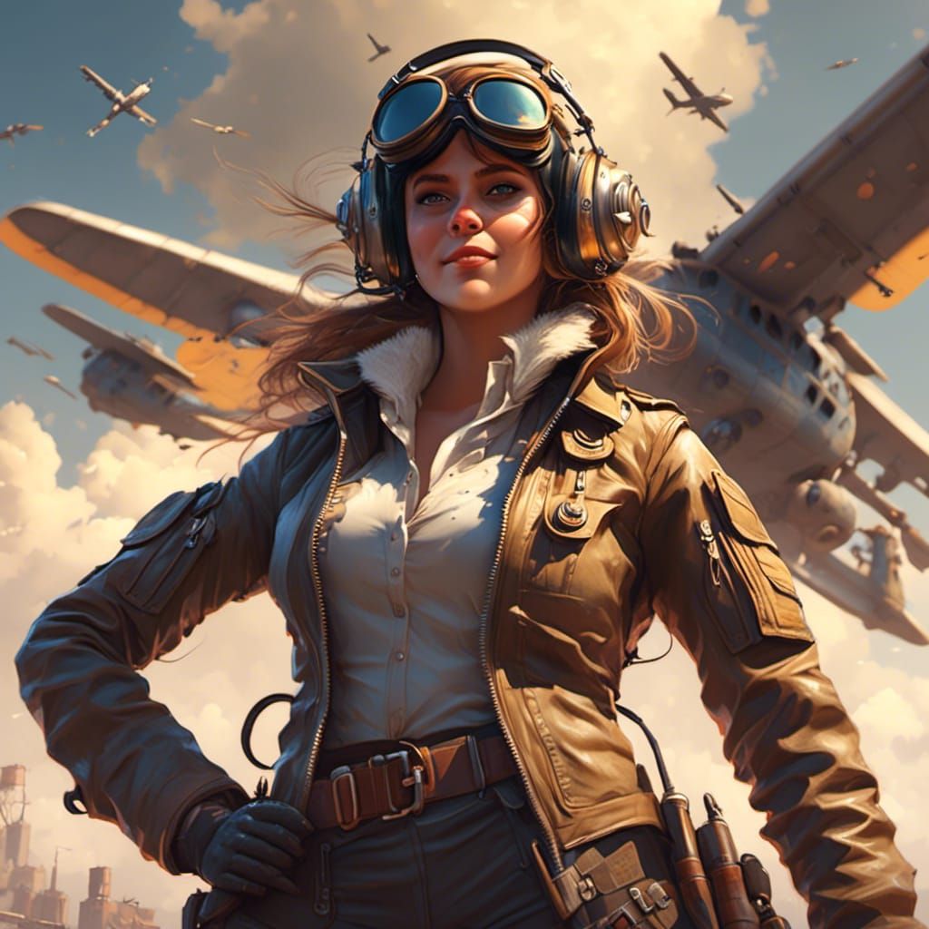 Smiling Female Aviator Saluting in Digital Art