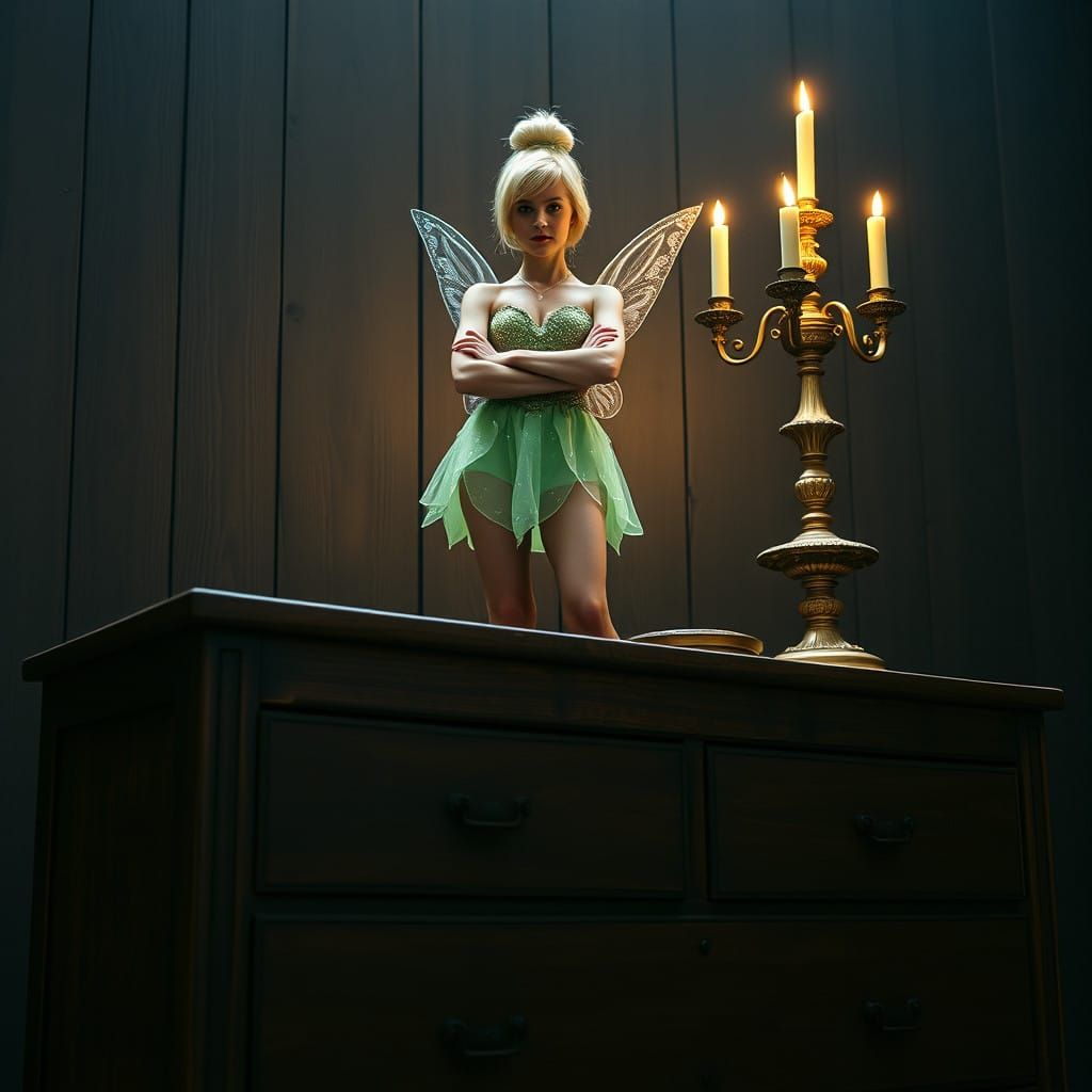 Ethereal Tinkerbell Muse Surrounded by Vintage Grandeur
