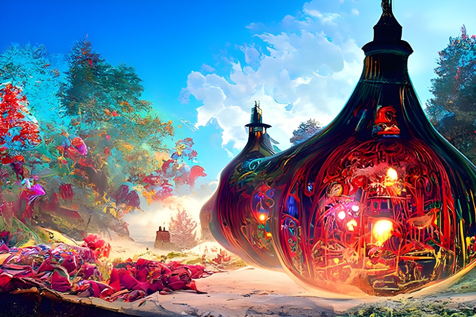 Magic Potion Shop Interior in Hypermaximalist Style