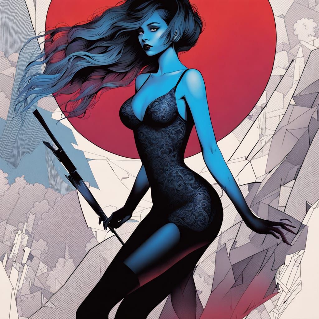 Retro-Futuristic Poster: Mysterious Night Lady in Space