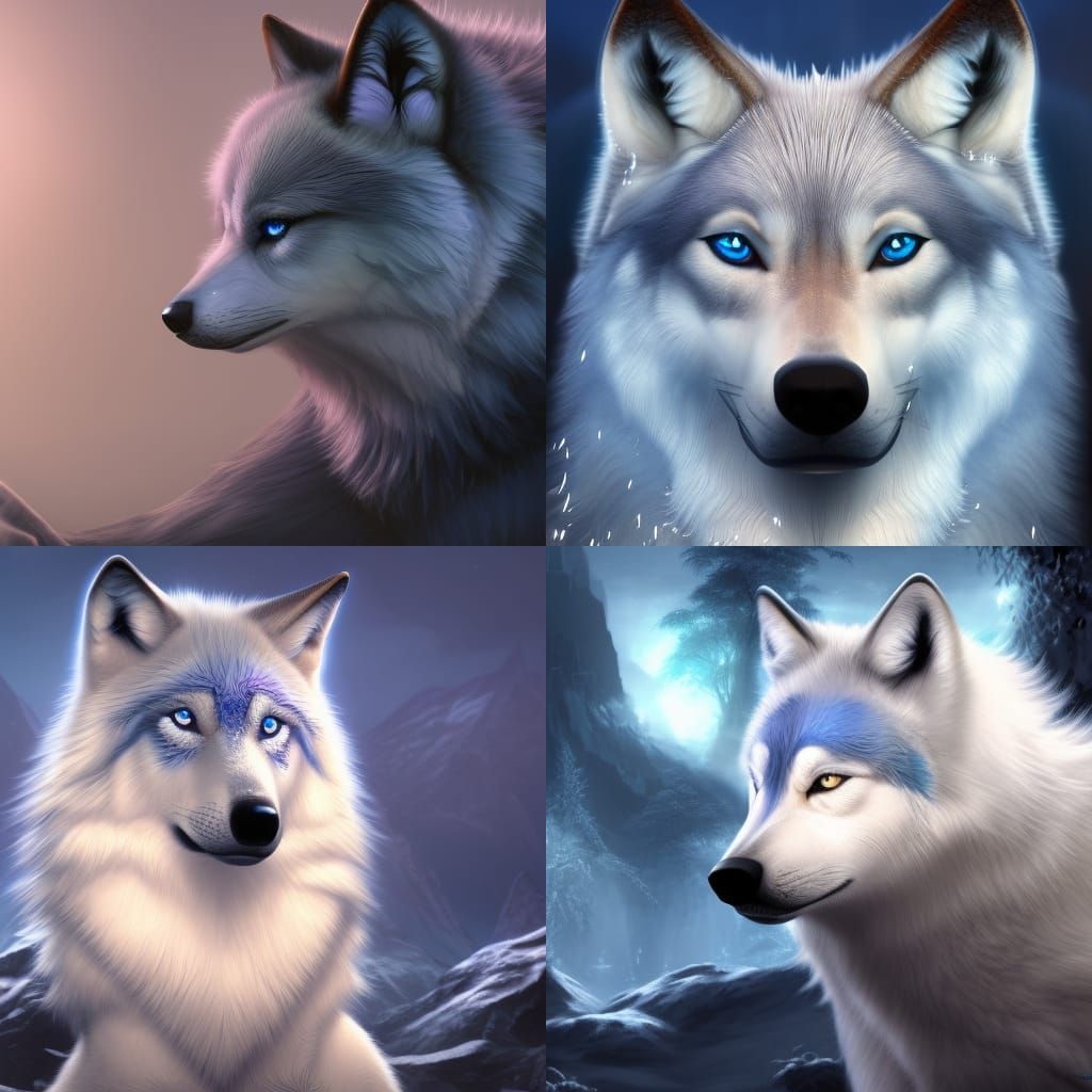 Wolf with Blue Heart Eyes: Fantasy Concept Art