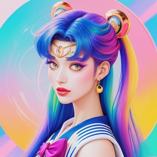 Abstract Sailor Moon Portrait in Surreal Style