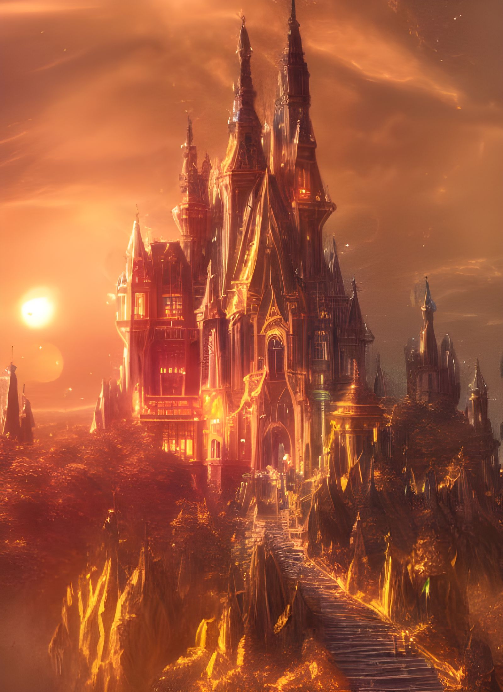 Golden Fairy Castle Floating Kingdom: Fantasy Art