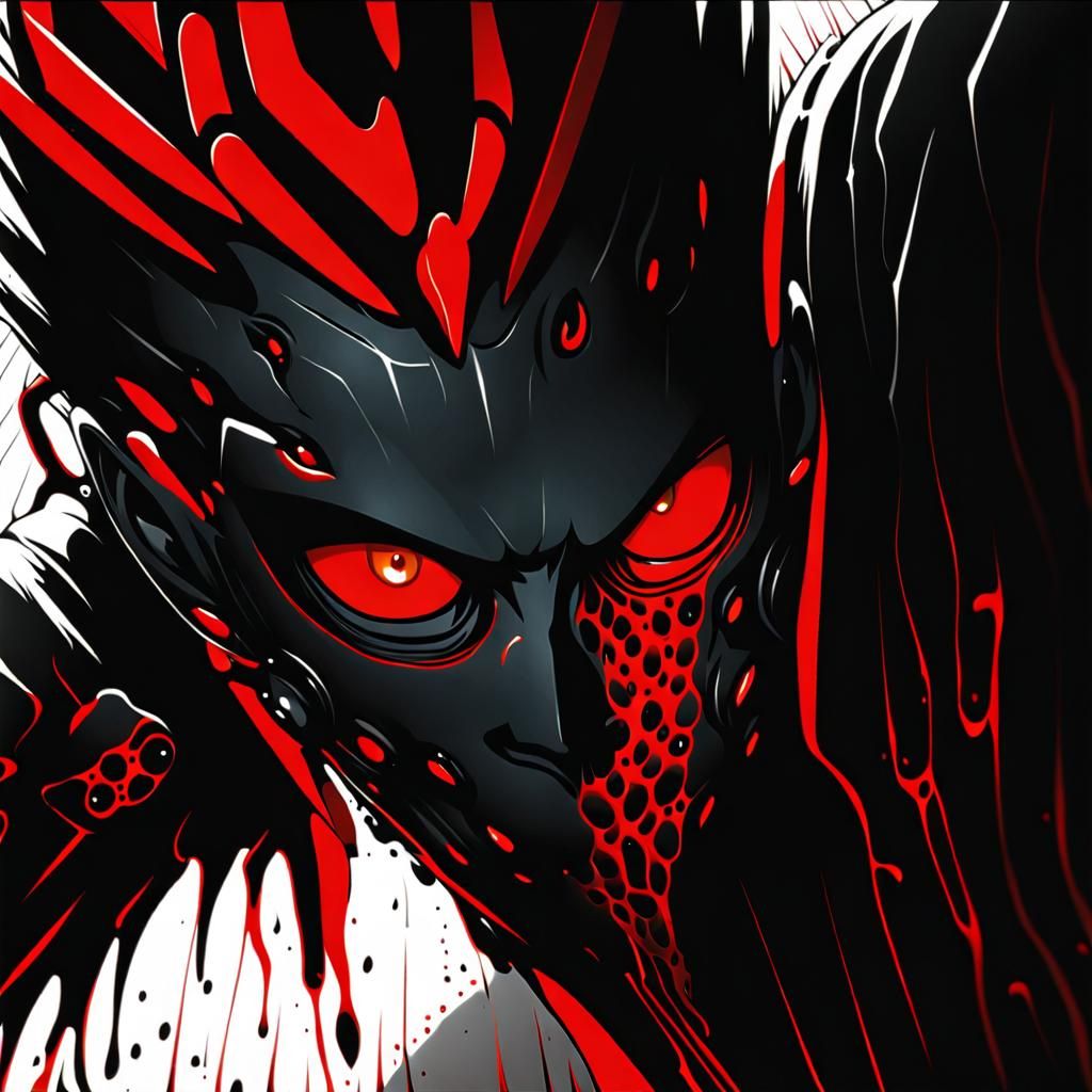 Intense Manga-Style Close-Up of Man with Red Eyes