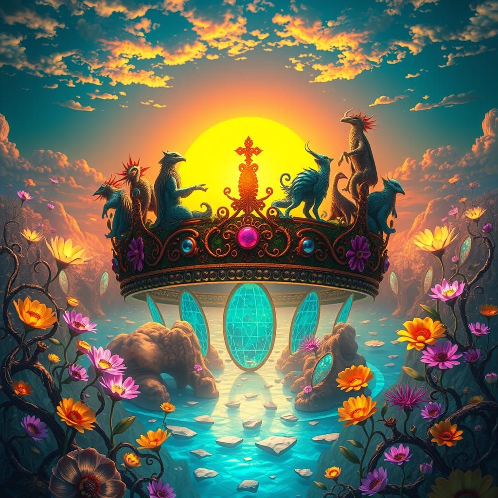 Surrealist Fantasy Scene in Whimsical, Dreamlike Style