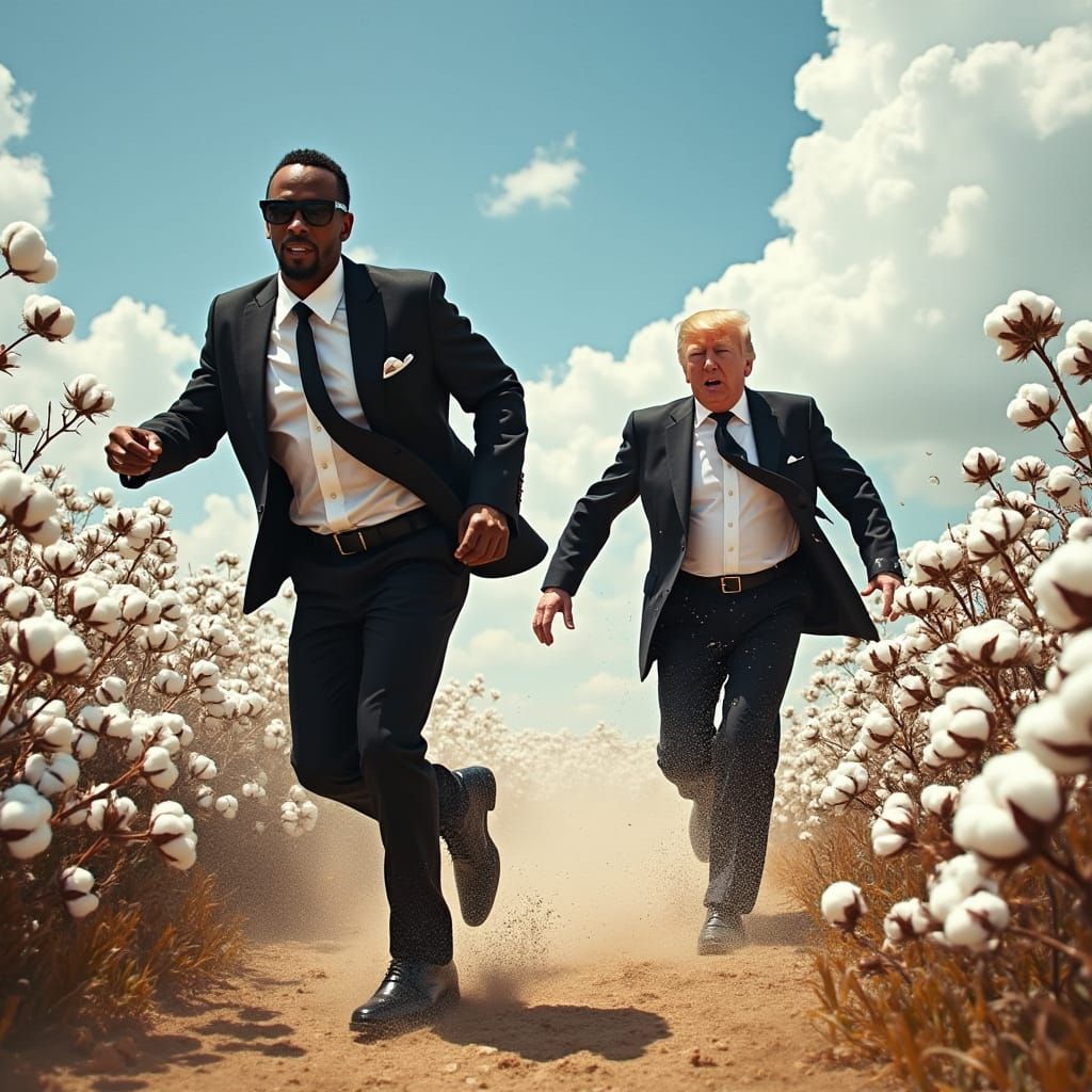 P Diddy Chases Trump in a Cotton Field Landscape