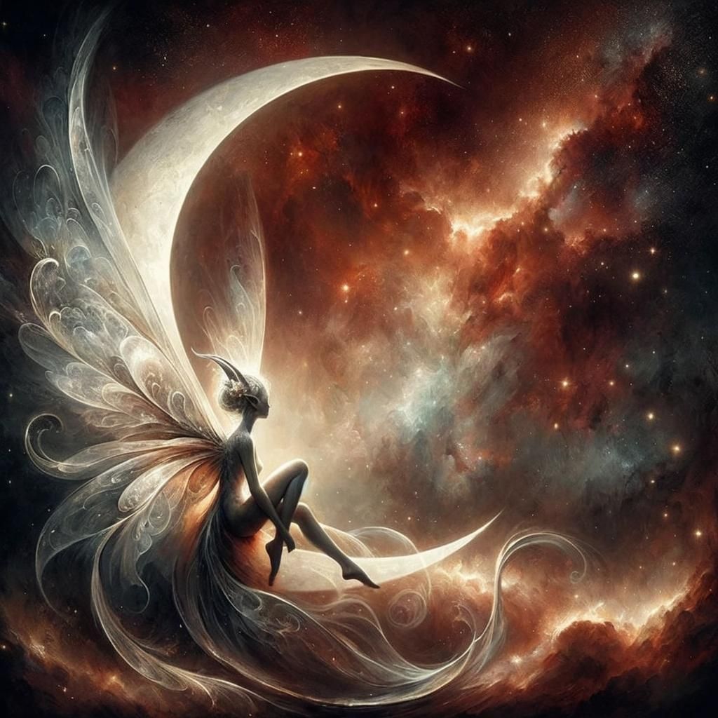 Ethereal Creature on Moon in Cosmic Nebula