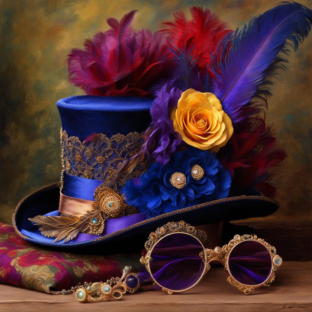 Edwardian Tophat Still Life in Watercolor Style